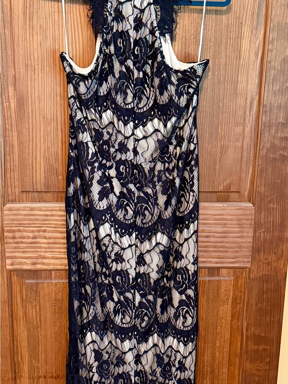 Sleeveless Black Lace Maxi Dress with Cream Lining
